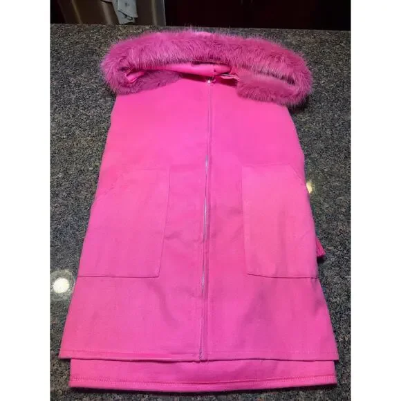 Hot Pink Zip Up Jacket Faux Fur Trim on Hood Size 2XL Runs Big - Picture 10 of 11